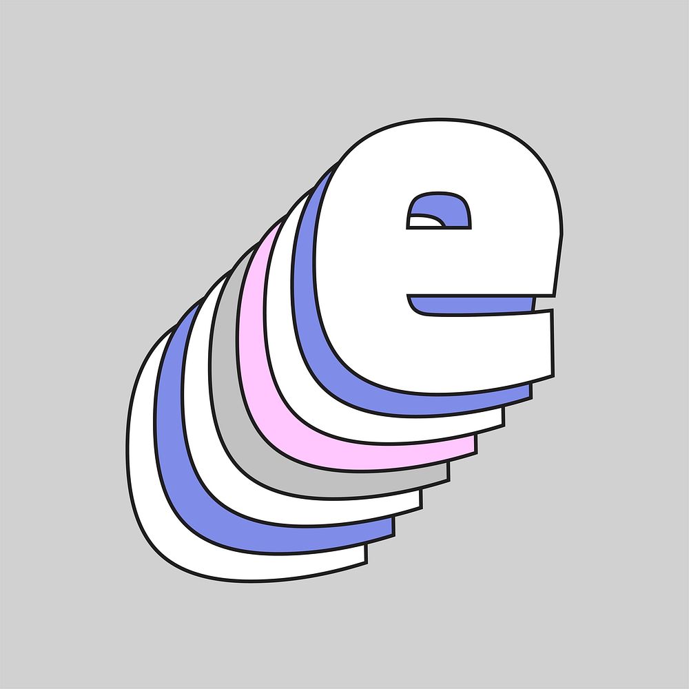 Layered pastel letter e vector typography