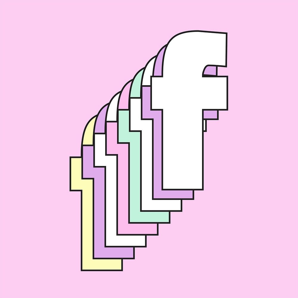 Retro 3d letter f vector pastel typography