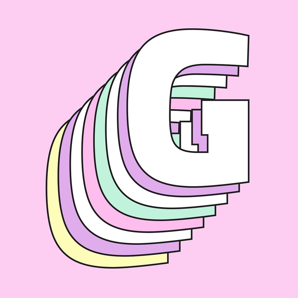 Layered pastel capital g vector typography