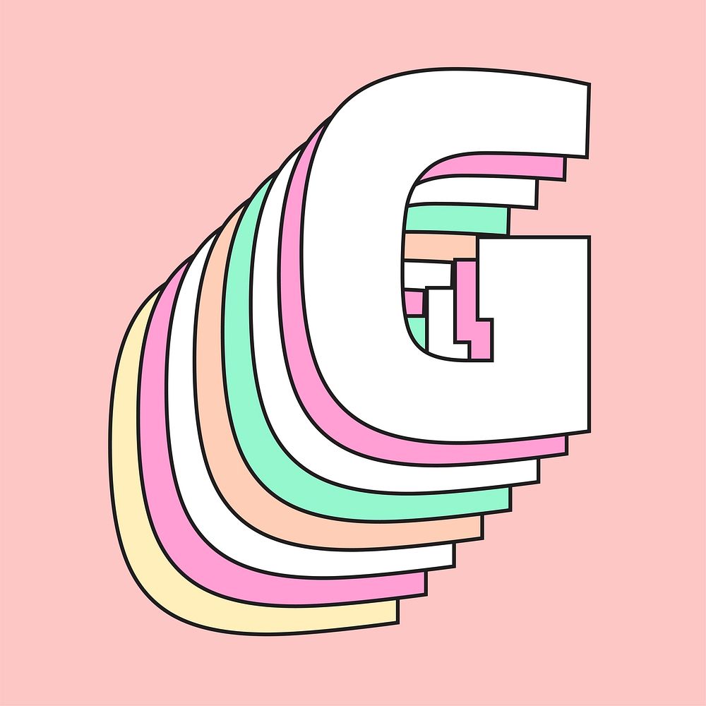 Retro 3d letter g vector pastel typography