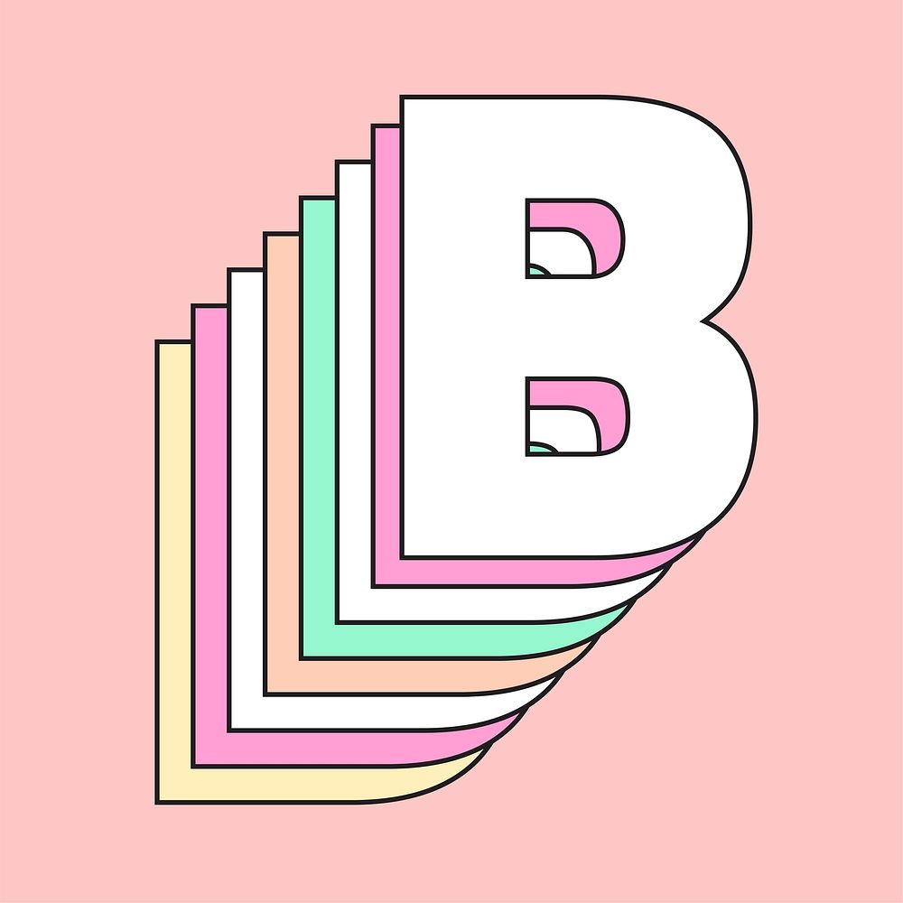 Layered pastel letter b vector typography