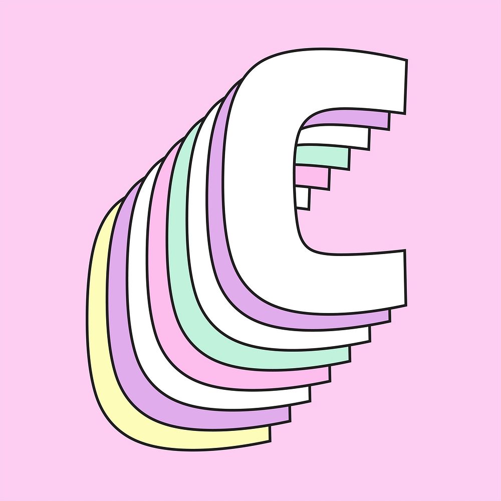 Capital letter c layered vector pastel typography