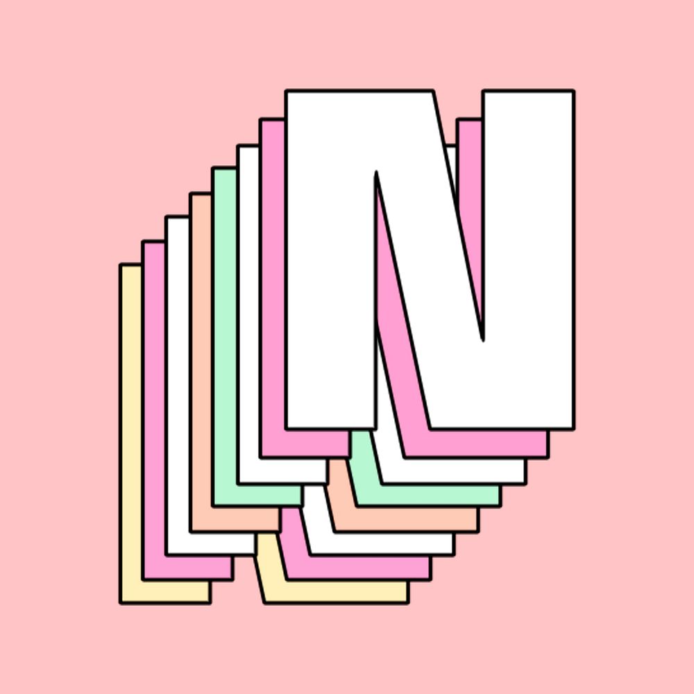 Pastel psd letter n layered stylized typography