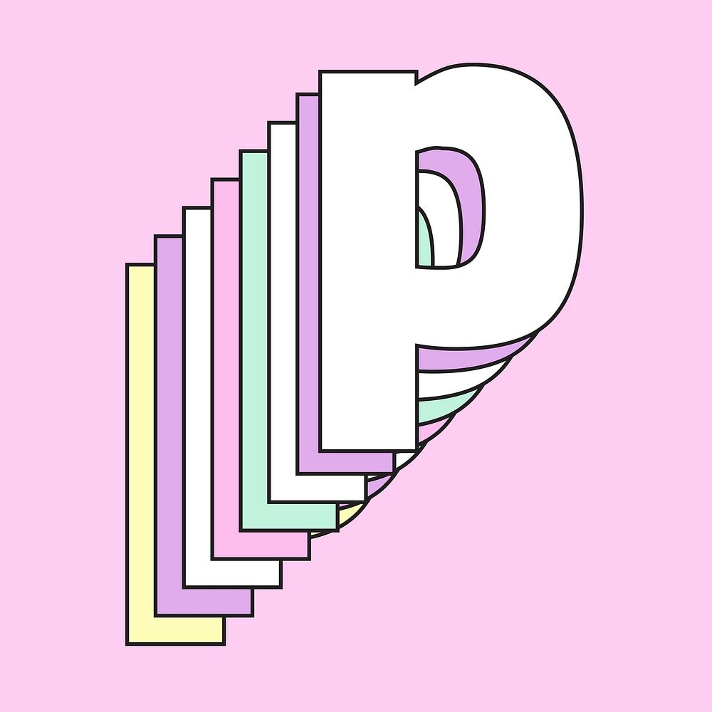 Retro 3d letter p vector pastel typography