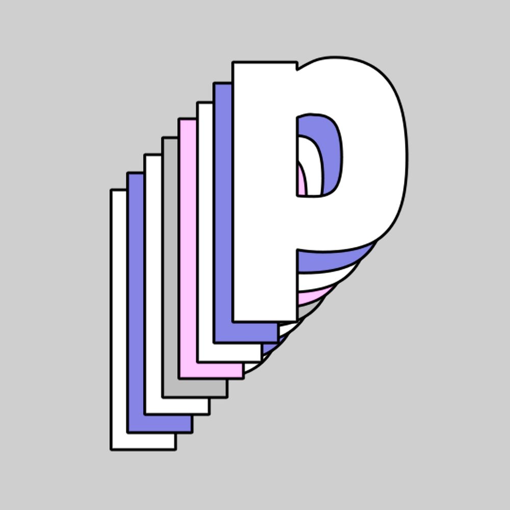Layered letter p lowercase psd pastel typography