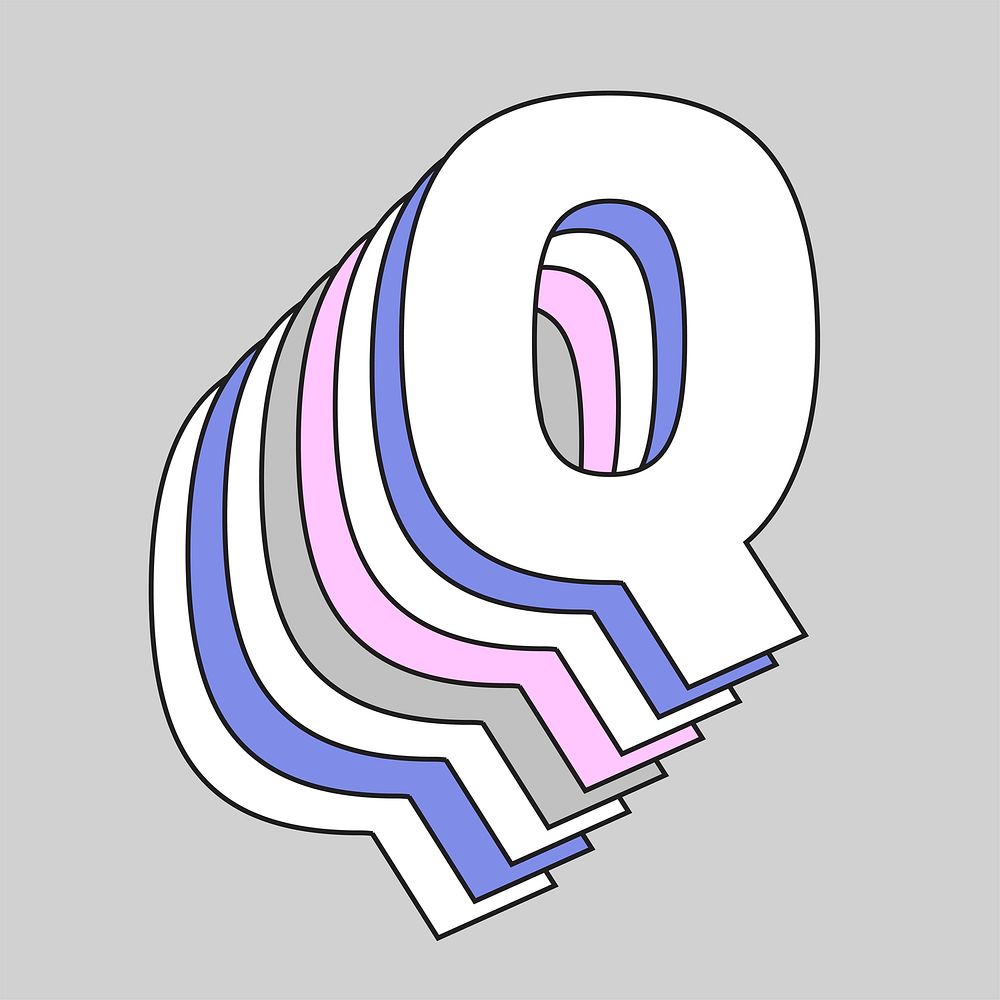 Retro 3d letter q vector pastel typography