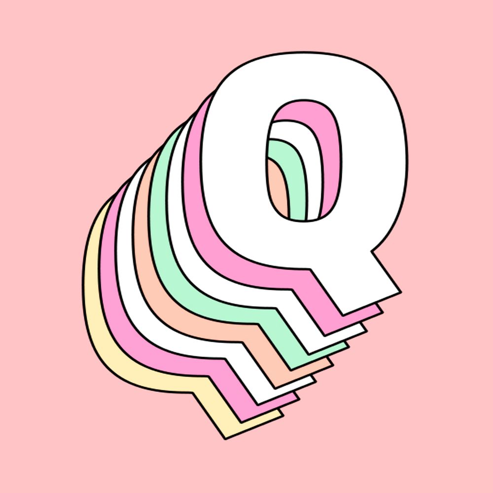Uppercase letter q psd pastel stylized typography