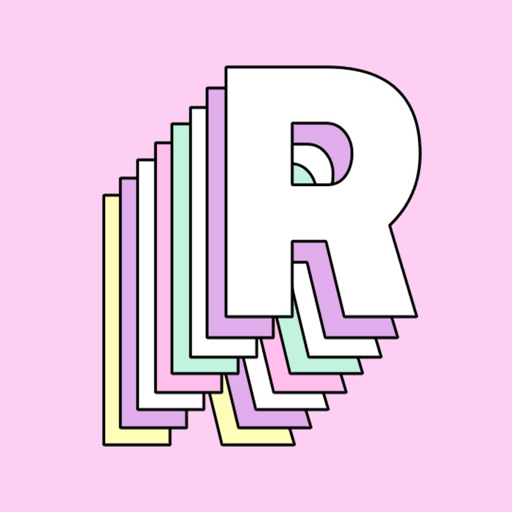 Pastel layered letter r psd typography
