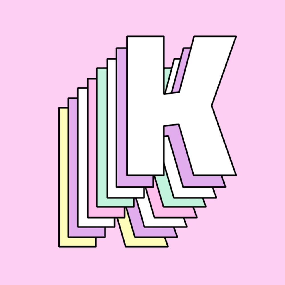 Letter k pastel layered psd vintage font