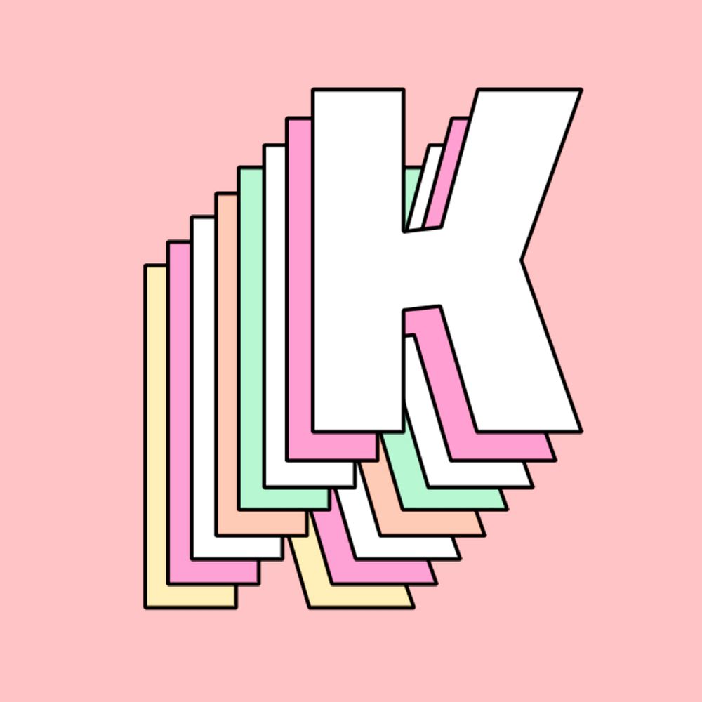 Letter k layered pastel psd stylized typography