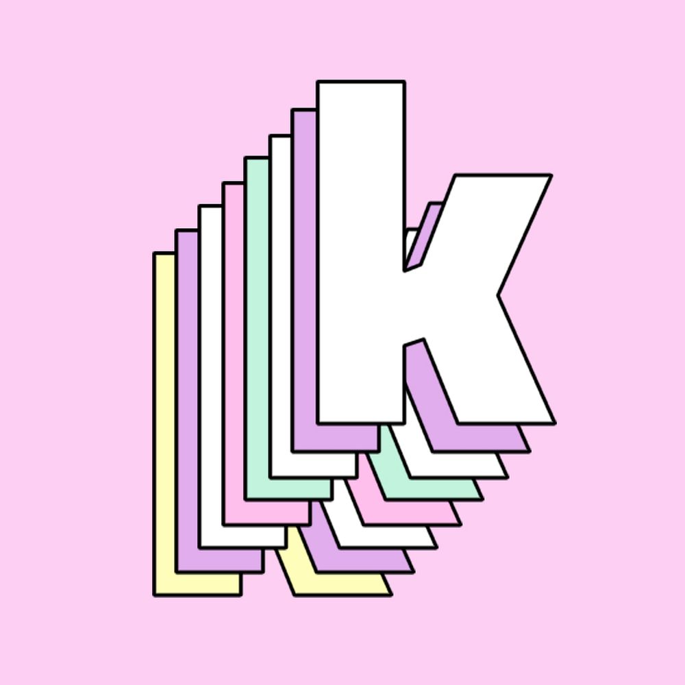 Layered letter k psd pastel stylized typography
