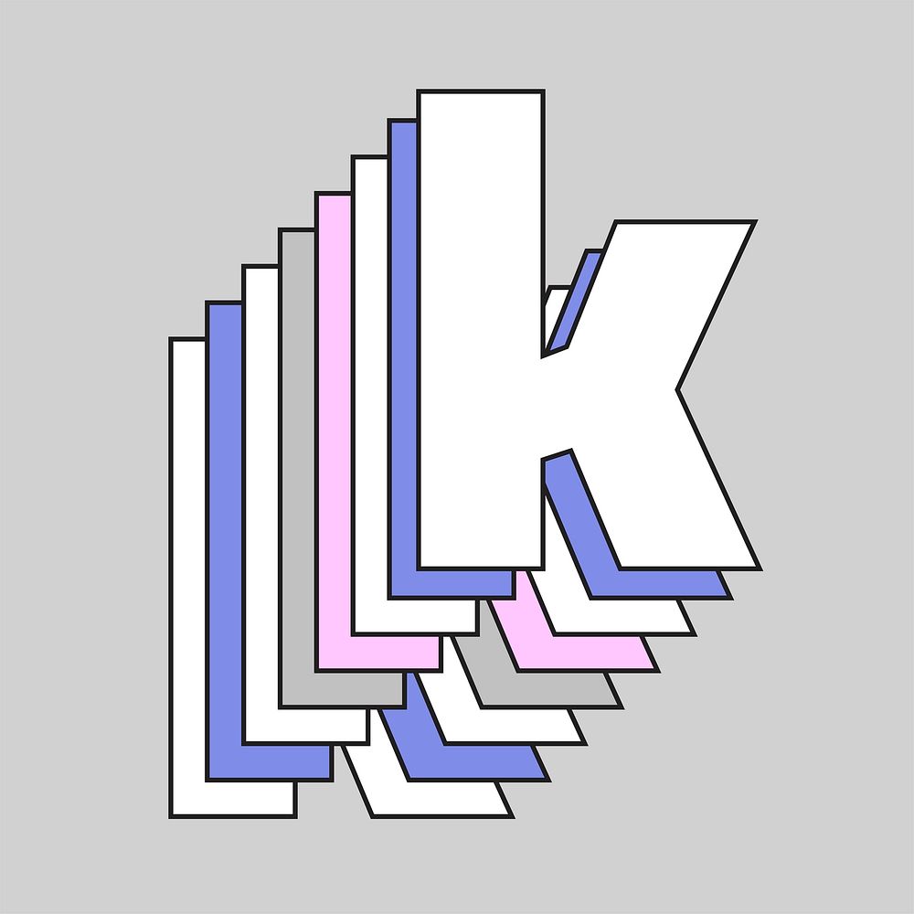 Layered pastel letter k vector typography