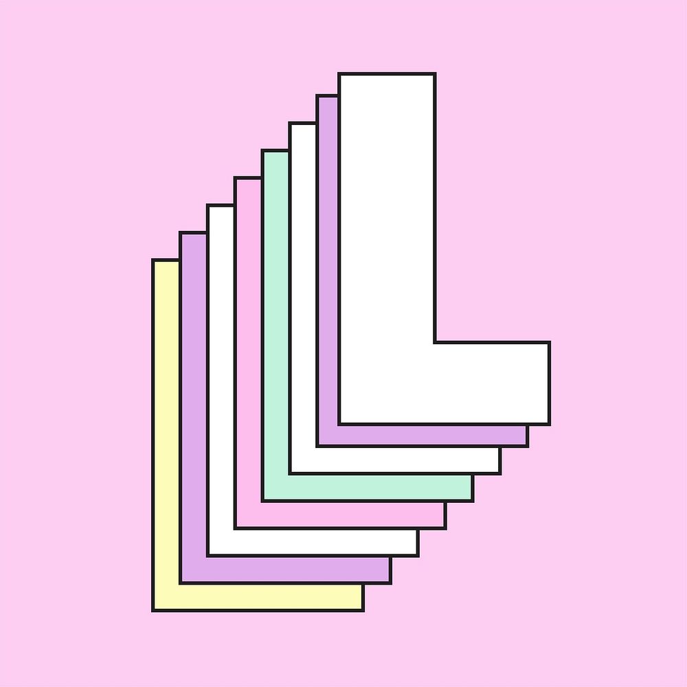 Retro 3d letter l vector pastel typography