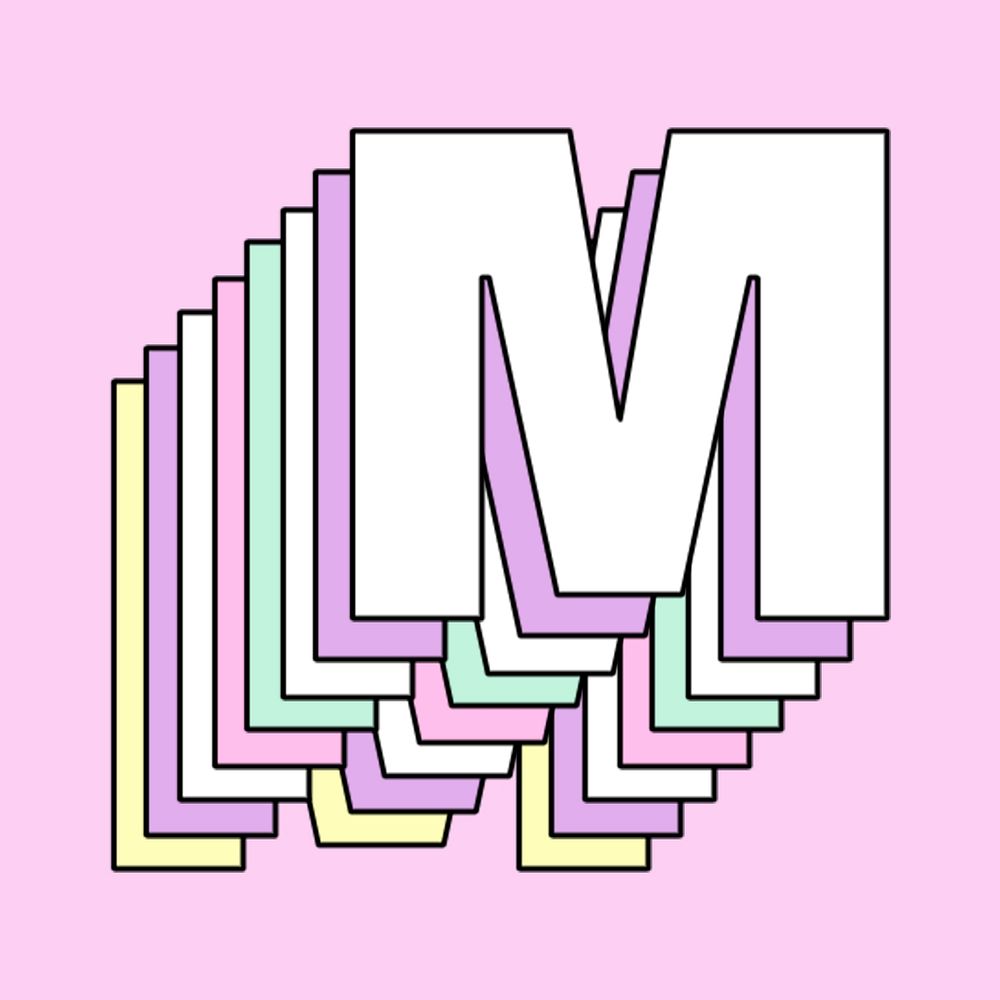 M letter layered pastel psd stylized typography