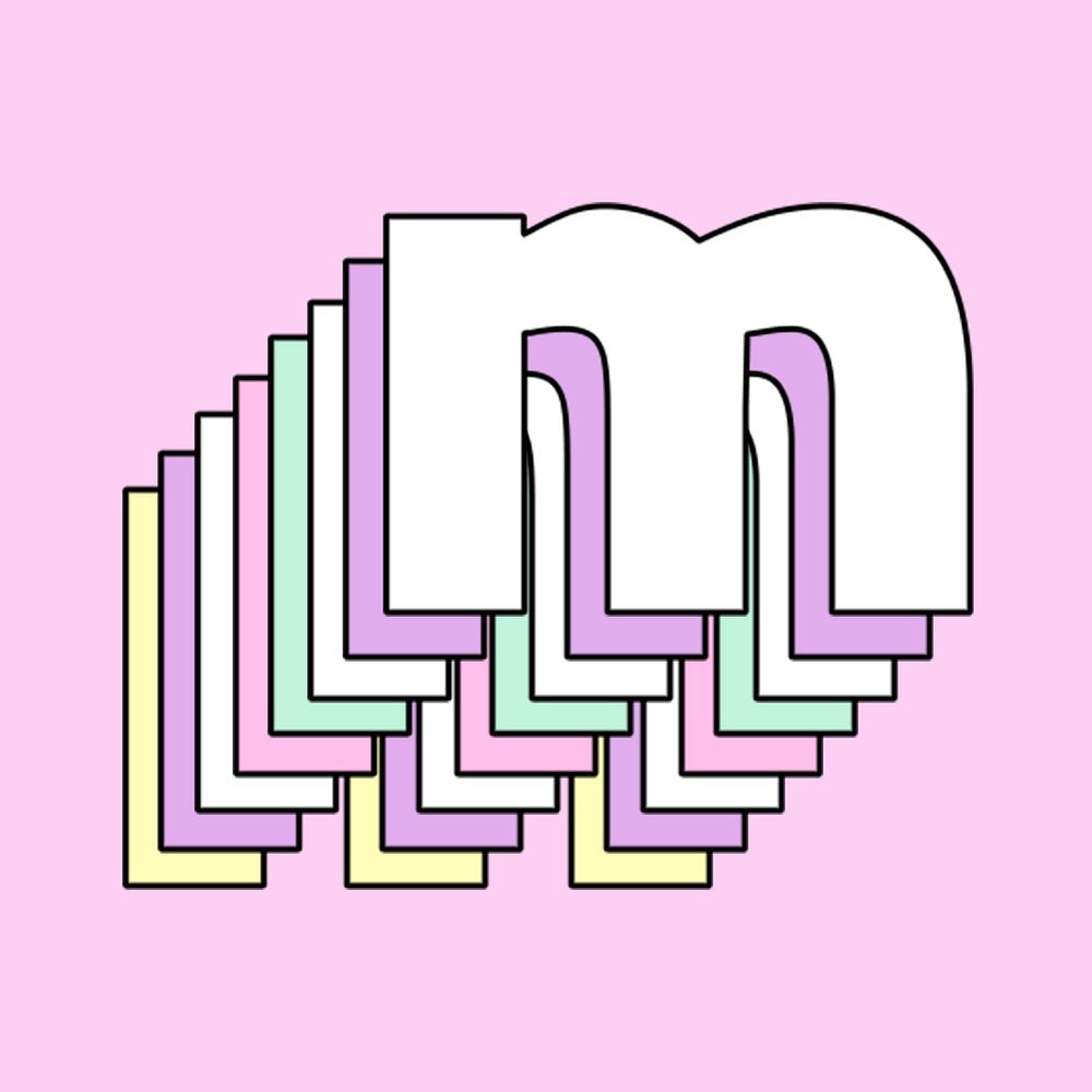 Lowercase psd m letter layered pastel stylized typography