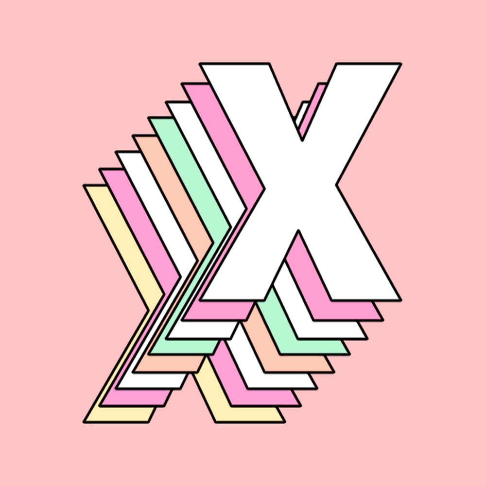 Layered letter x psd pastel typography