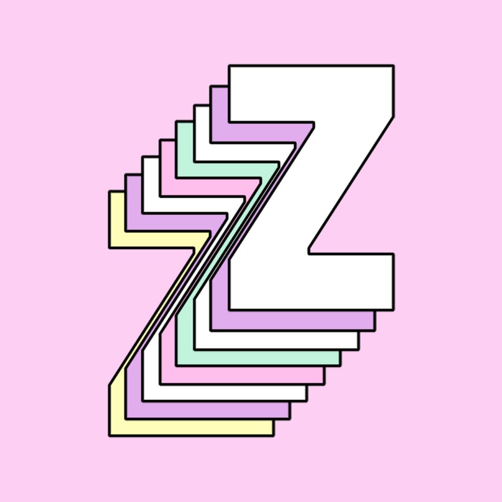 3d letter z psd lowercase pastel typography