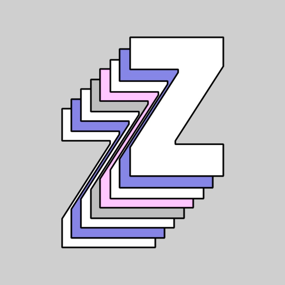 Psd letter z layered pastel stylized typography