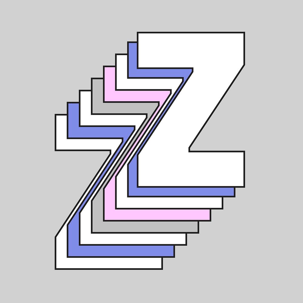 Retro 3d letter z vector pastel typography