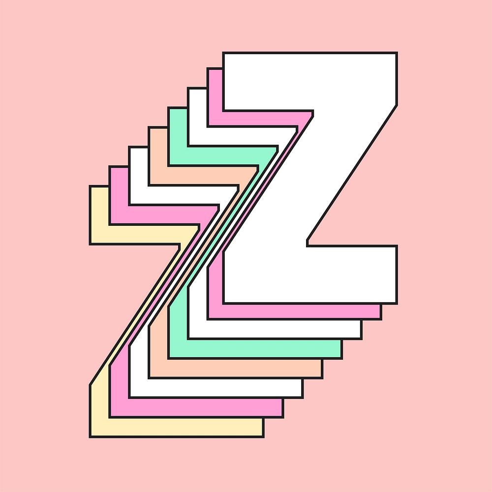 Layered pastel letter z vector typography