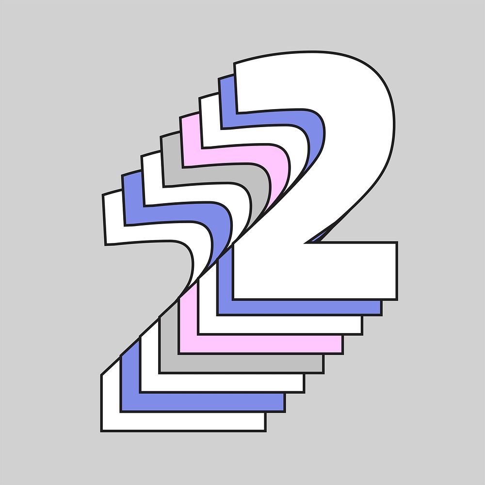 Number two layered 3d vector font