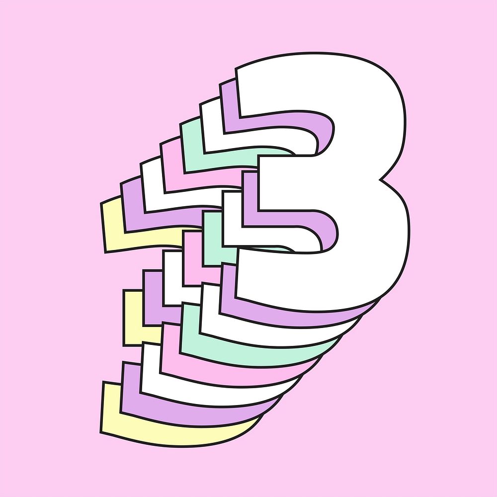 Number three layered 3d vector font