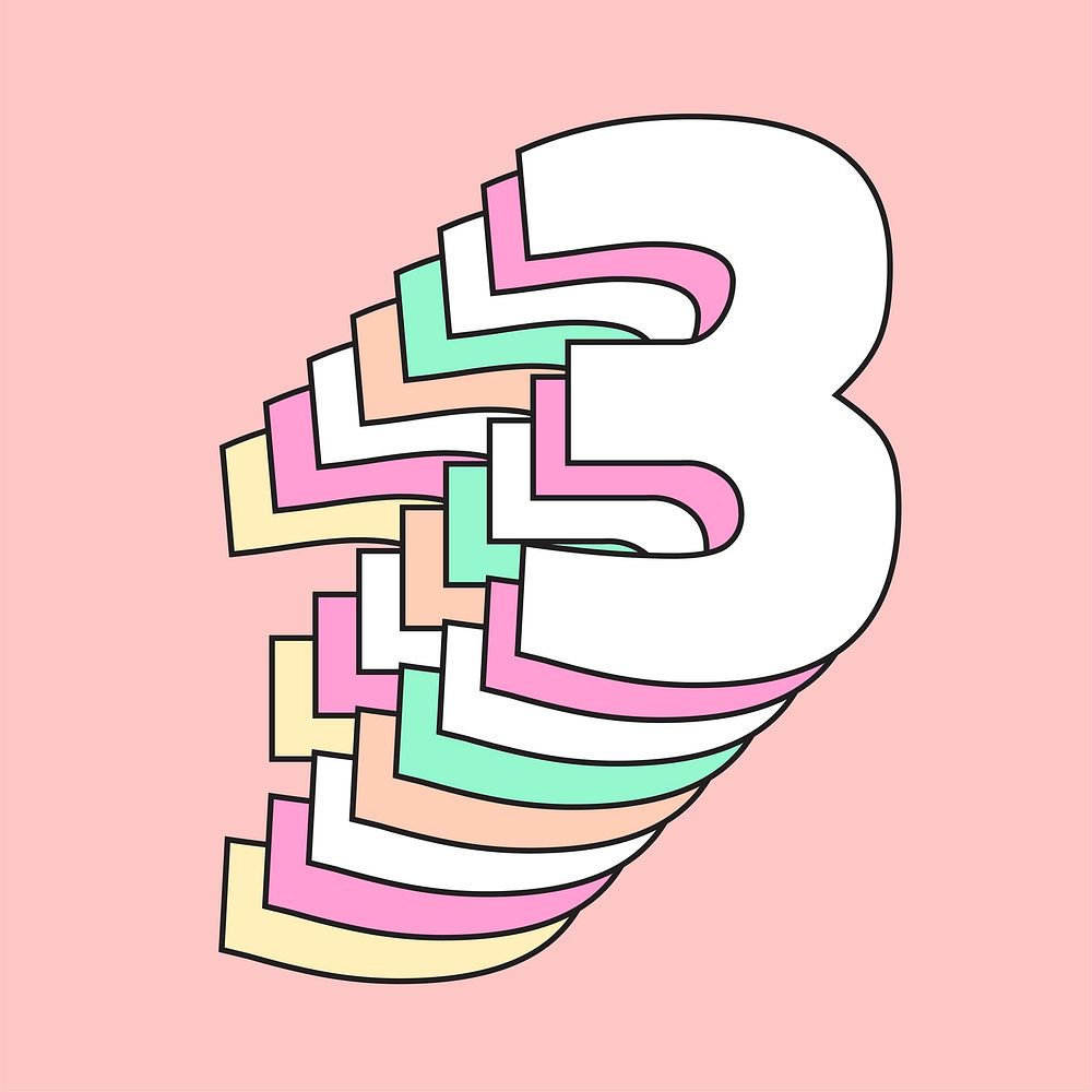 Number three layered 3d vector font