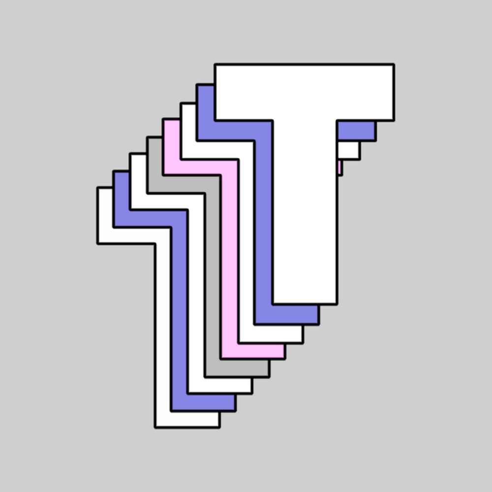 Capital letter t psd layered pastel stylized typography