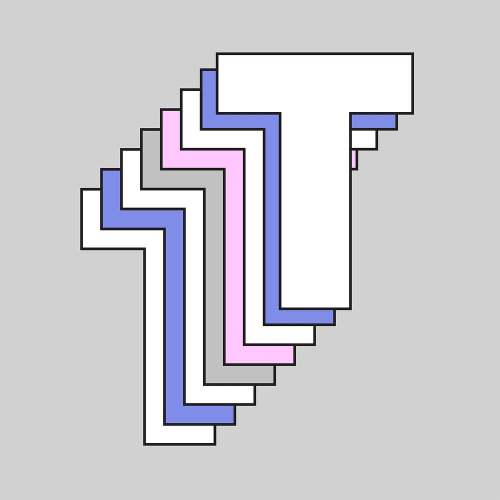 Retro 3d letter t vector pastel typography