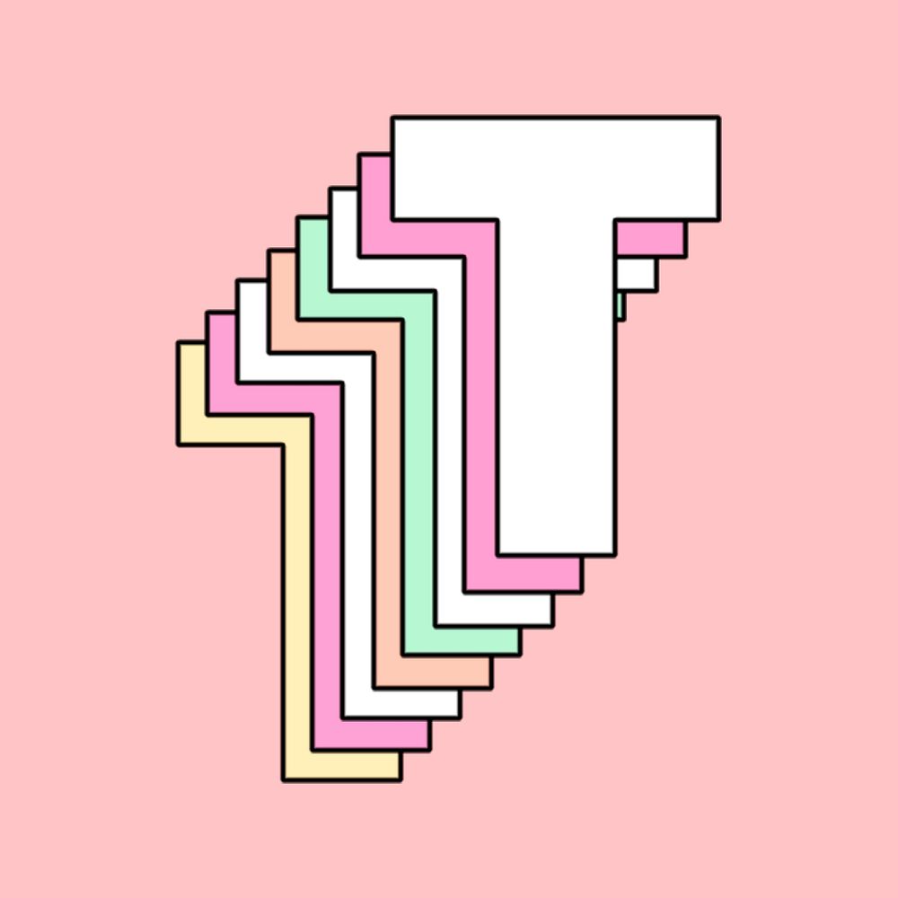Psd letter t layered pastel stylized typography