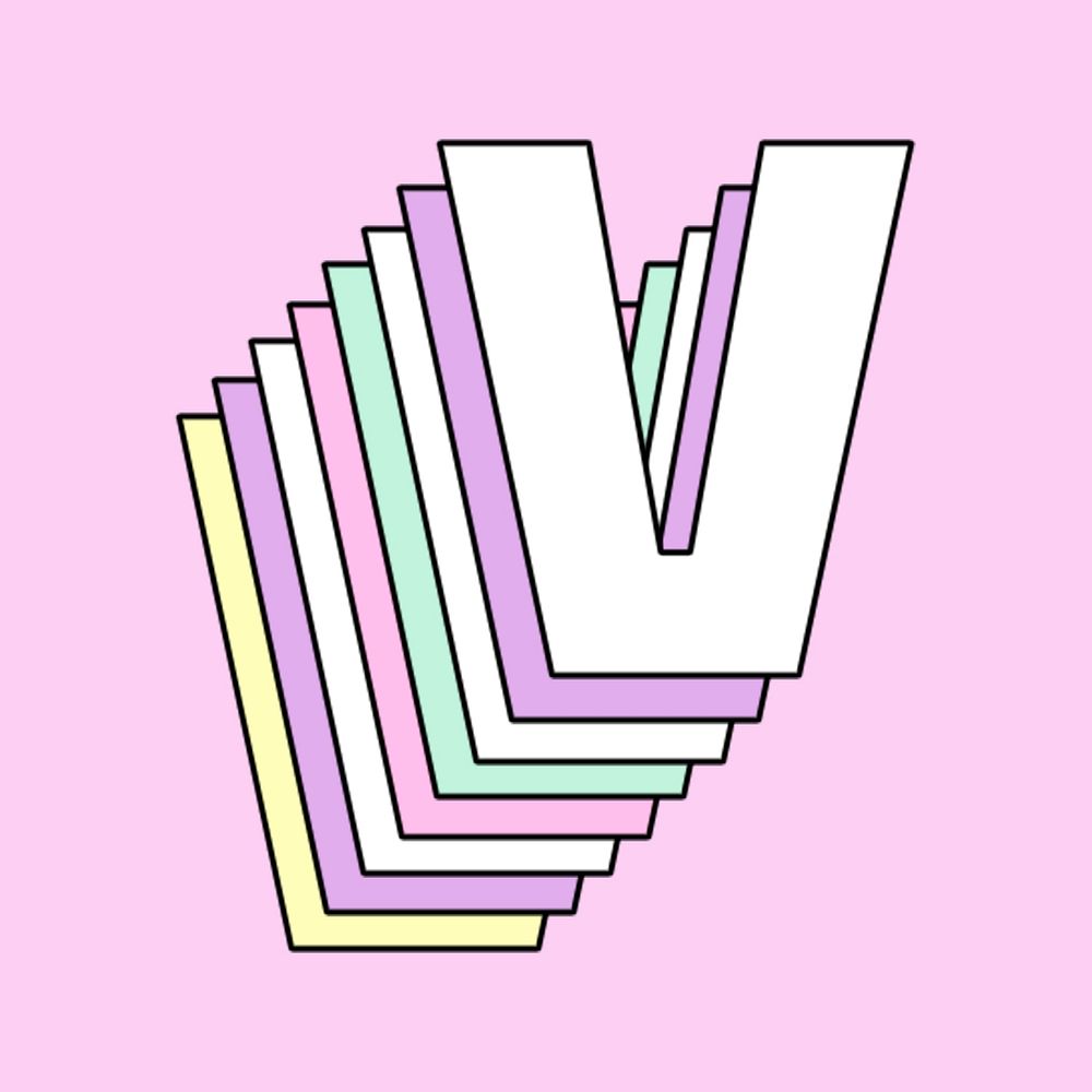 Letter v layered pastel psd stylized typography