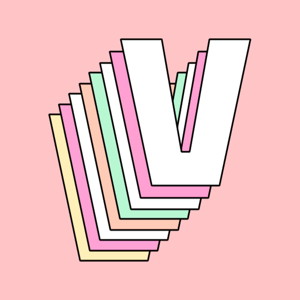 Psd letter v layered pastel stylized typography