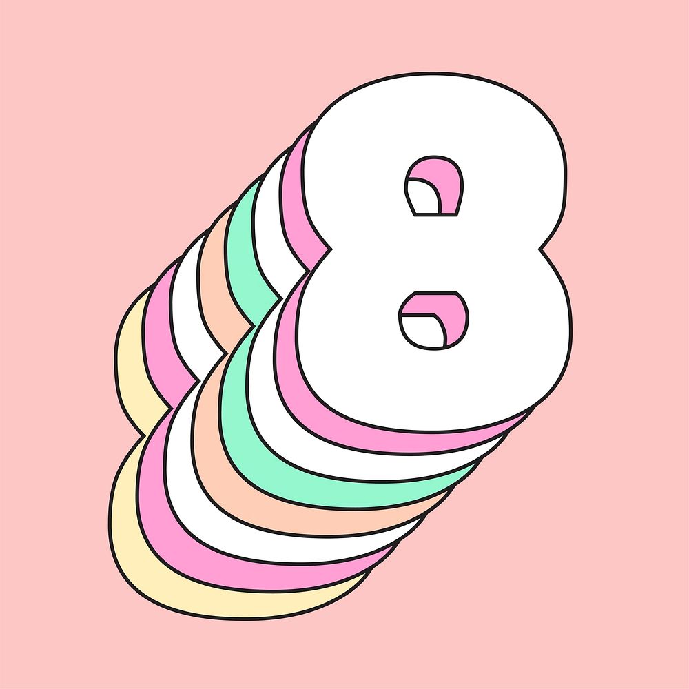Number eight layered 3d vector font