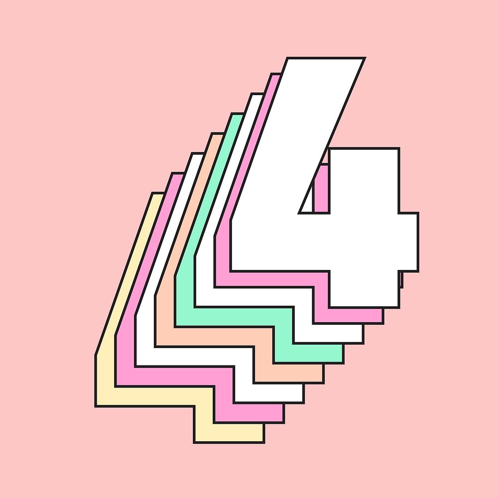 Number four layered 3d vector font