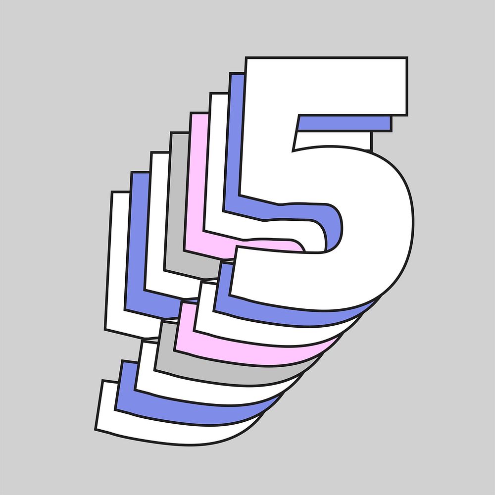 Number five layered 3d vector font