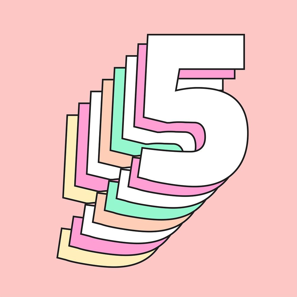 Number five layered 3d vector font