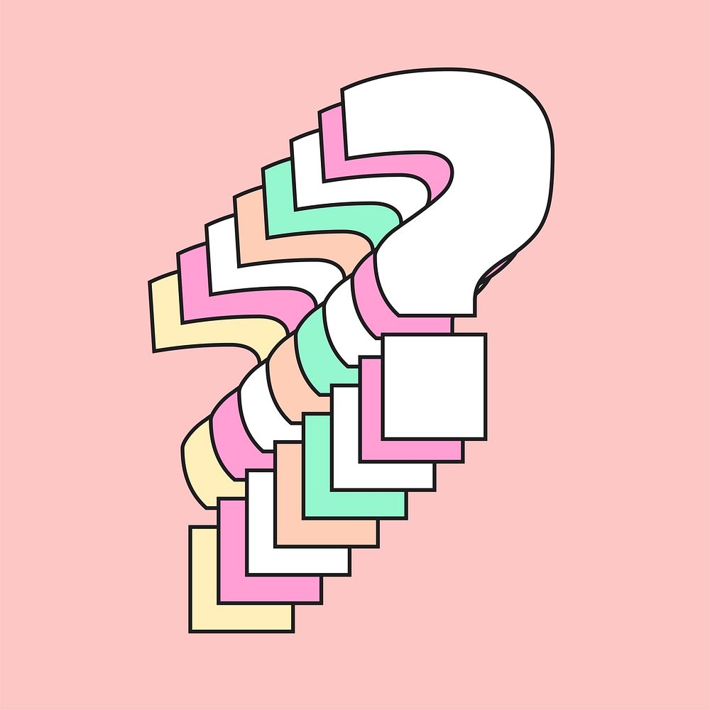 Retro 3d pastel question png sign typography