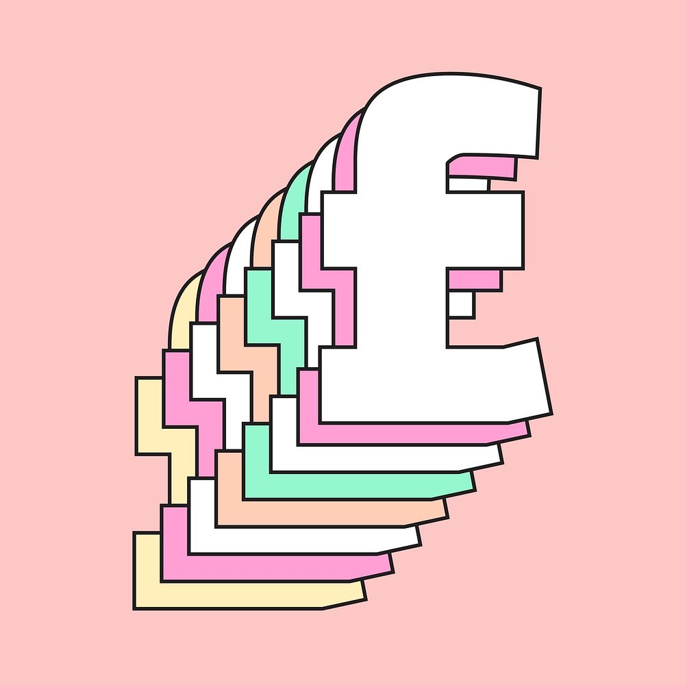 Retro 3d pastel pound png sign typography