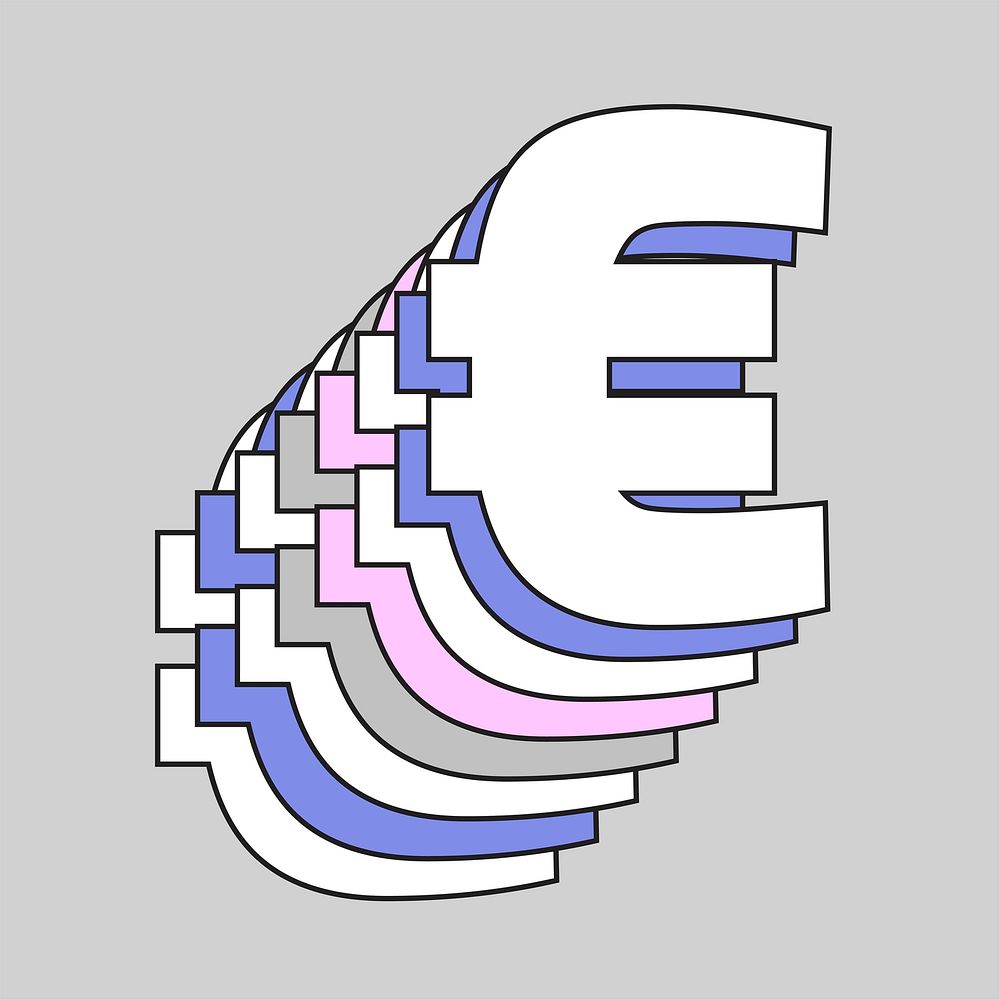 Retro 3d pastel euro png sign typography