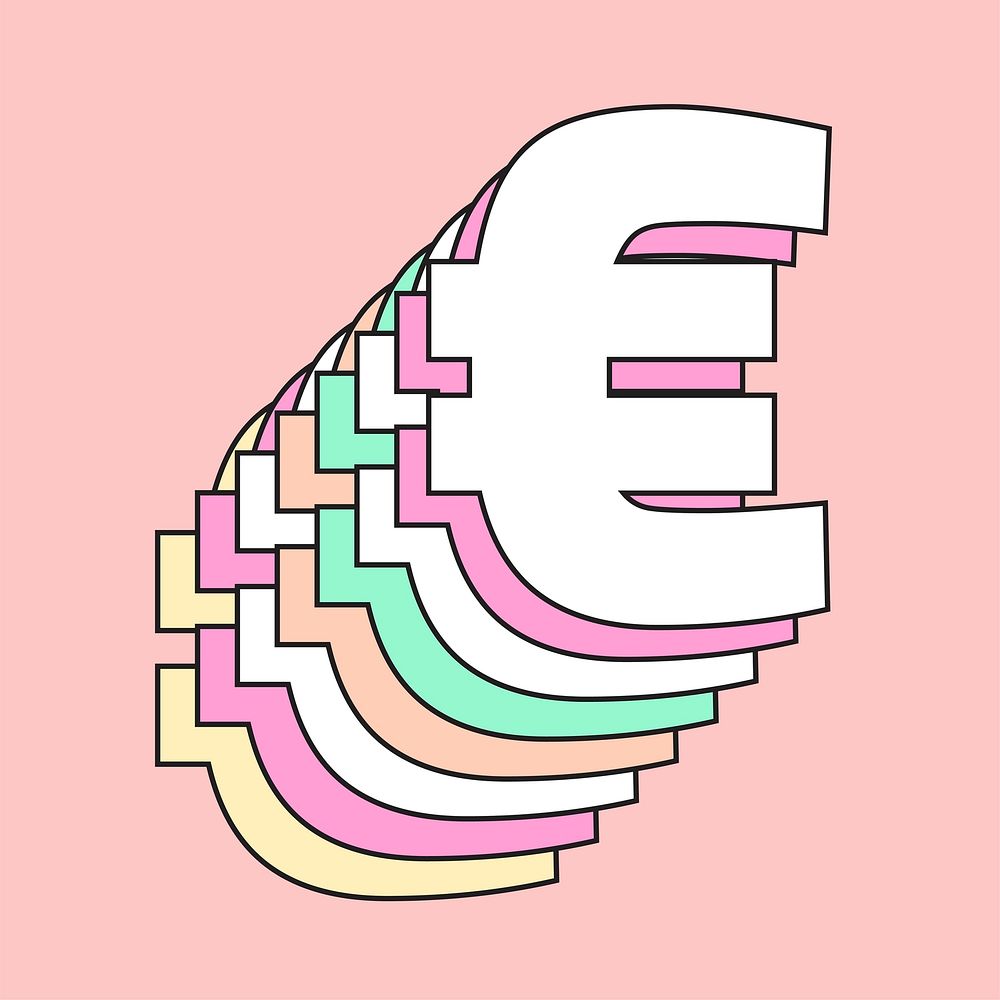 Retro 3d pastel euro png sign typography