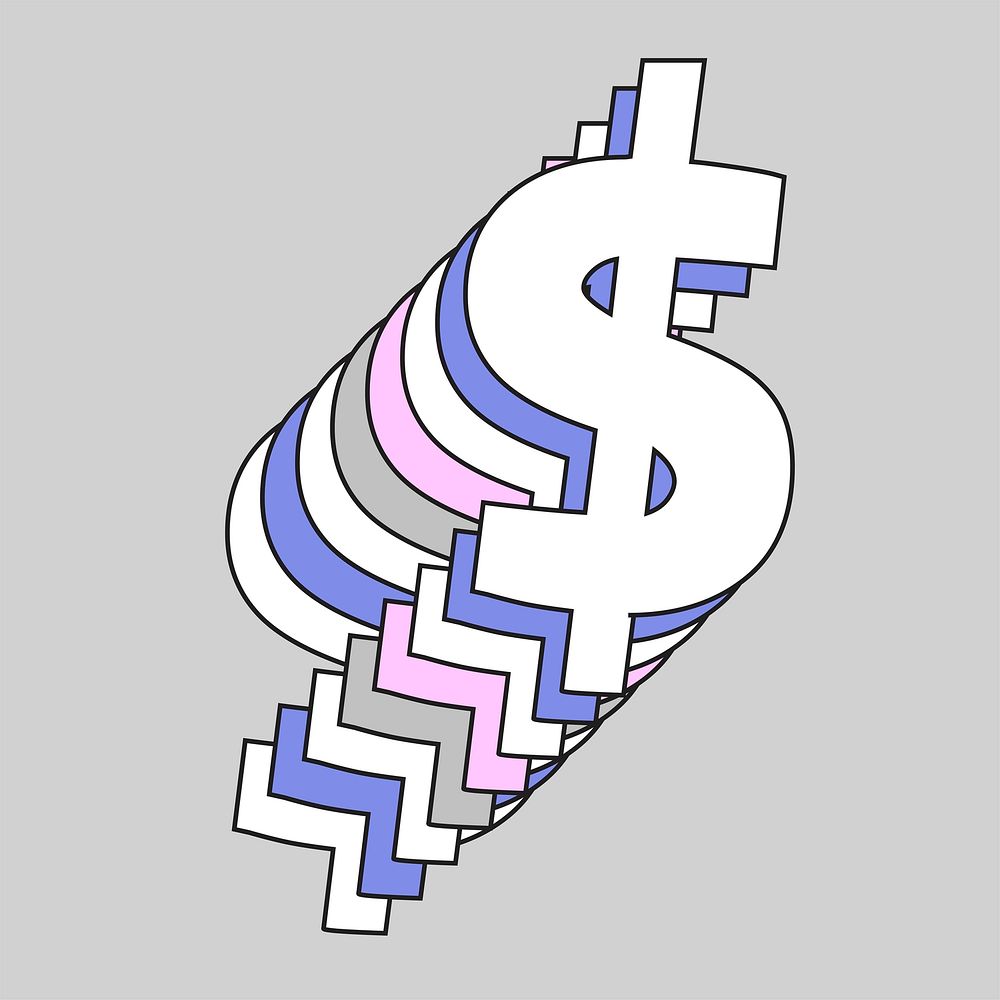 Retro 3d pastel dollar png sign typography