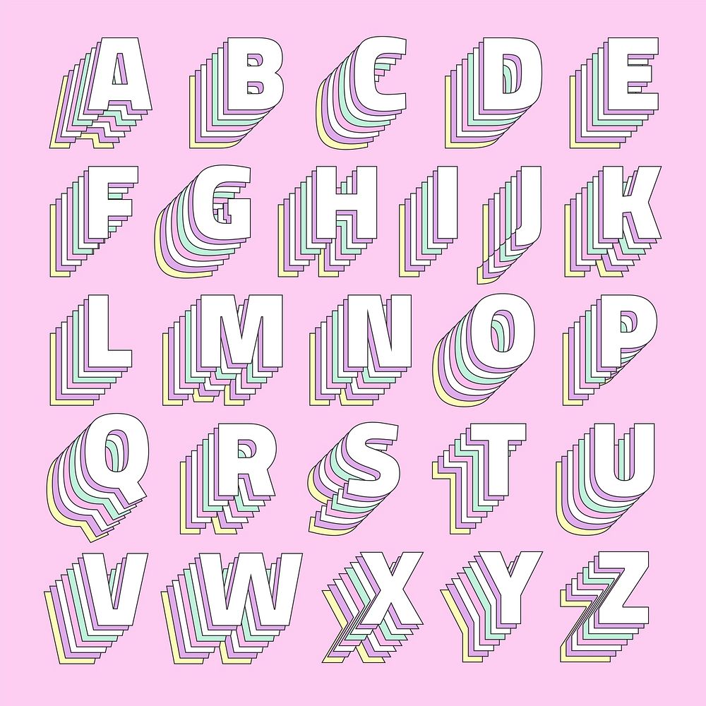 Pastel alphabet retro 3d vector set