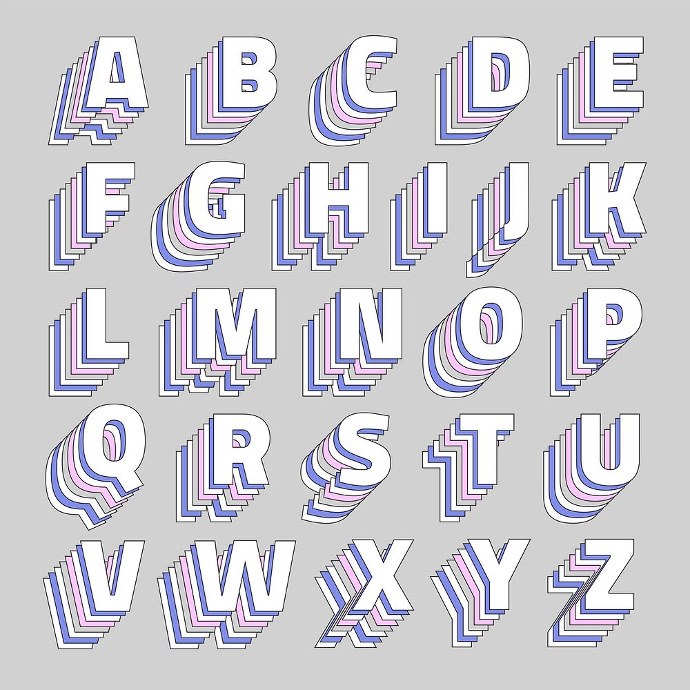 Pastel alphabet retro layered vector set