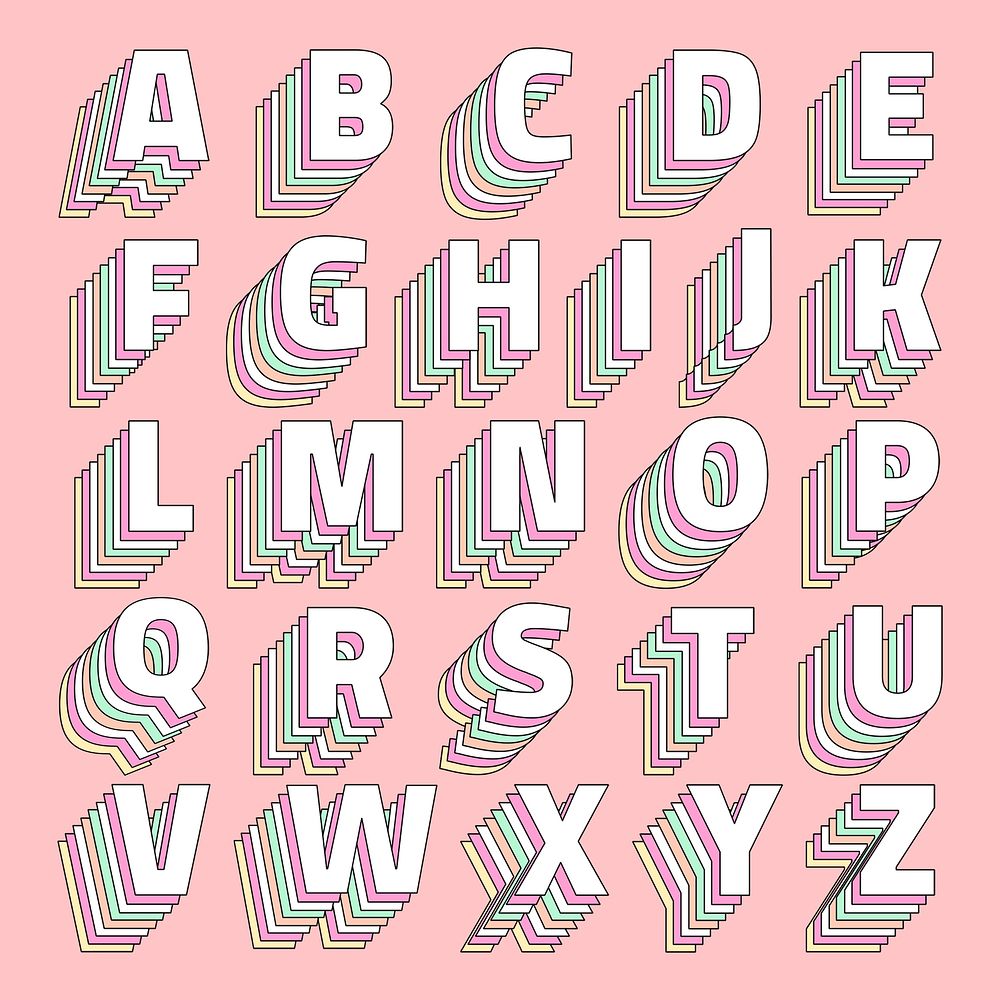 Alphabet psd set layered retro typography