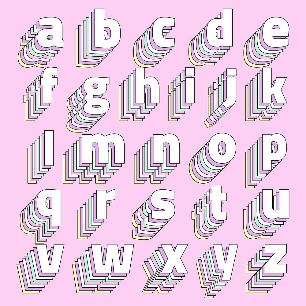 Lower case alphabet psd set 3d pastel retro typography