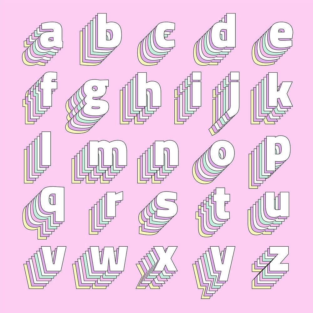 Pastel 3d retro alphabet vector set typography