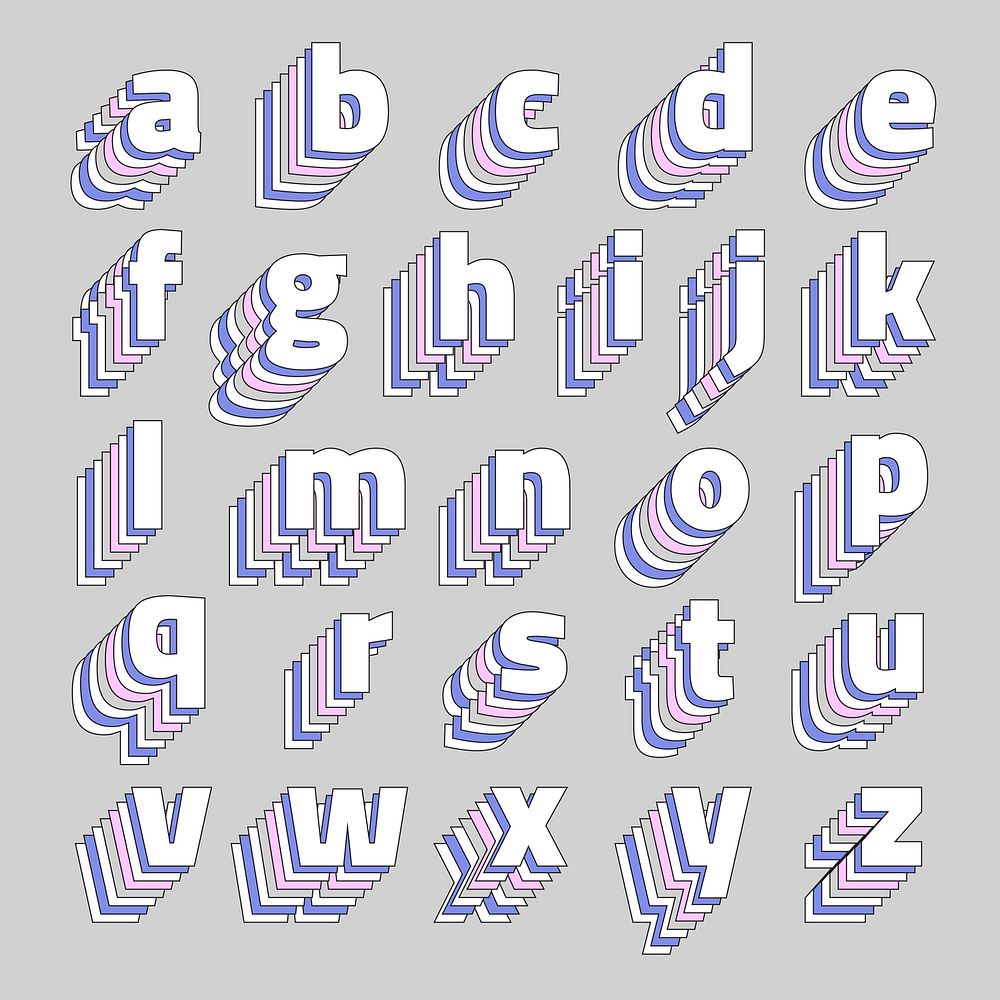 Retro 3d pastel alphabet vector set