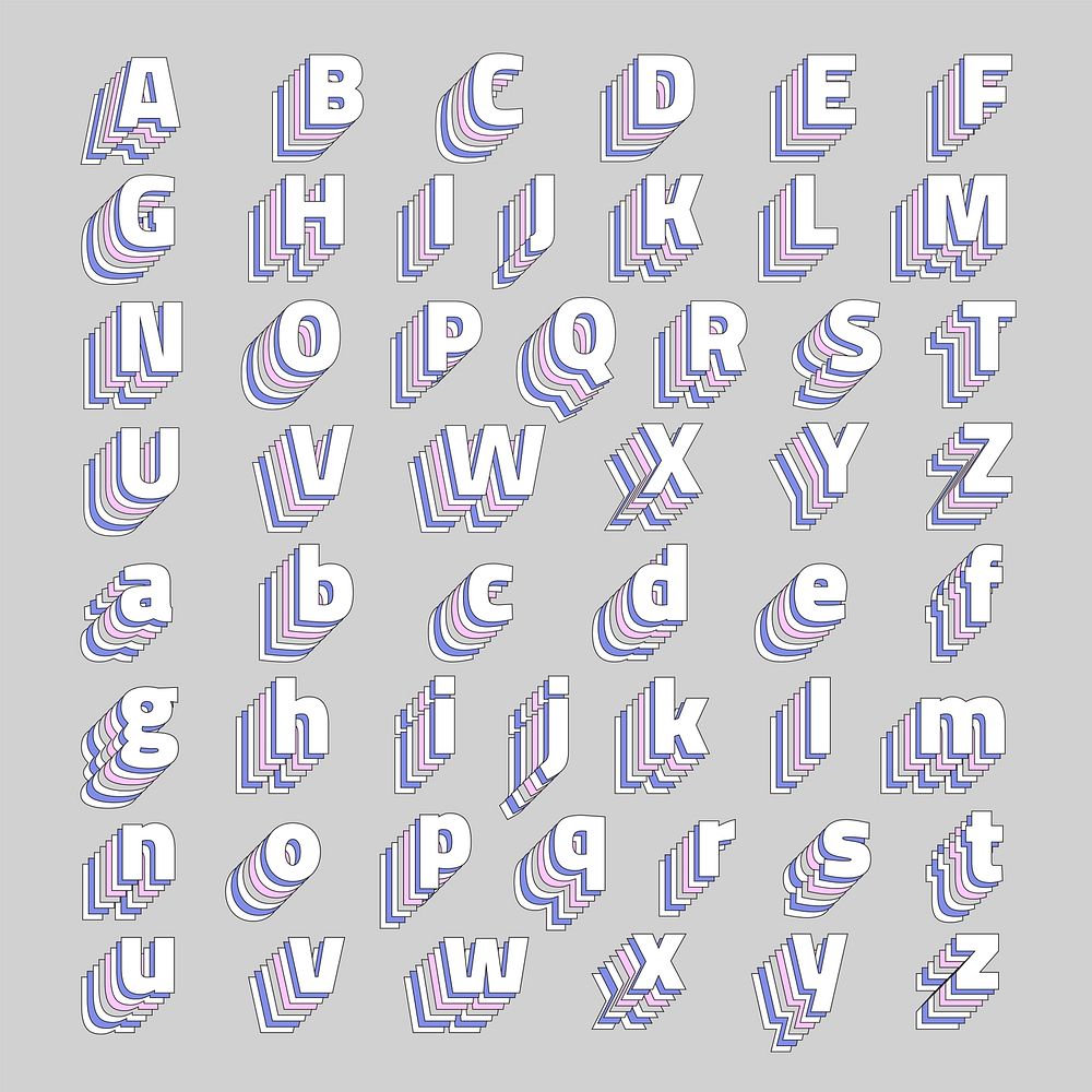 Alphabet vector 3d pastel set font