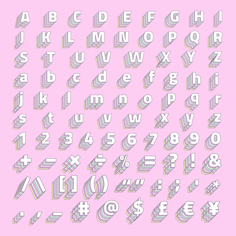 Alphabet set 3d vector pastel stylized typography