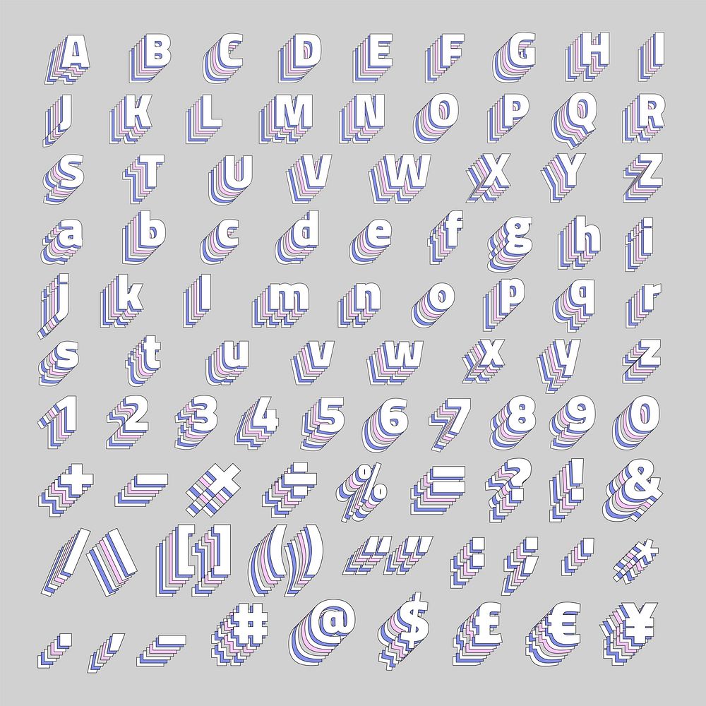 Vector pastel font Alphabet set stylized typography